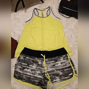 Avia Neon Yellow Top and Gray Camouflage Shorts